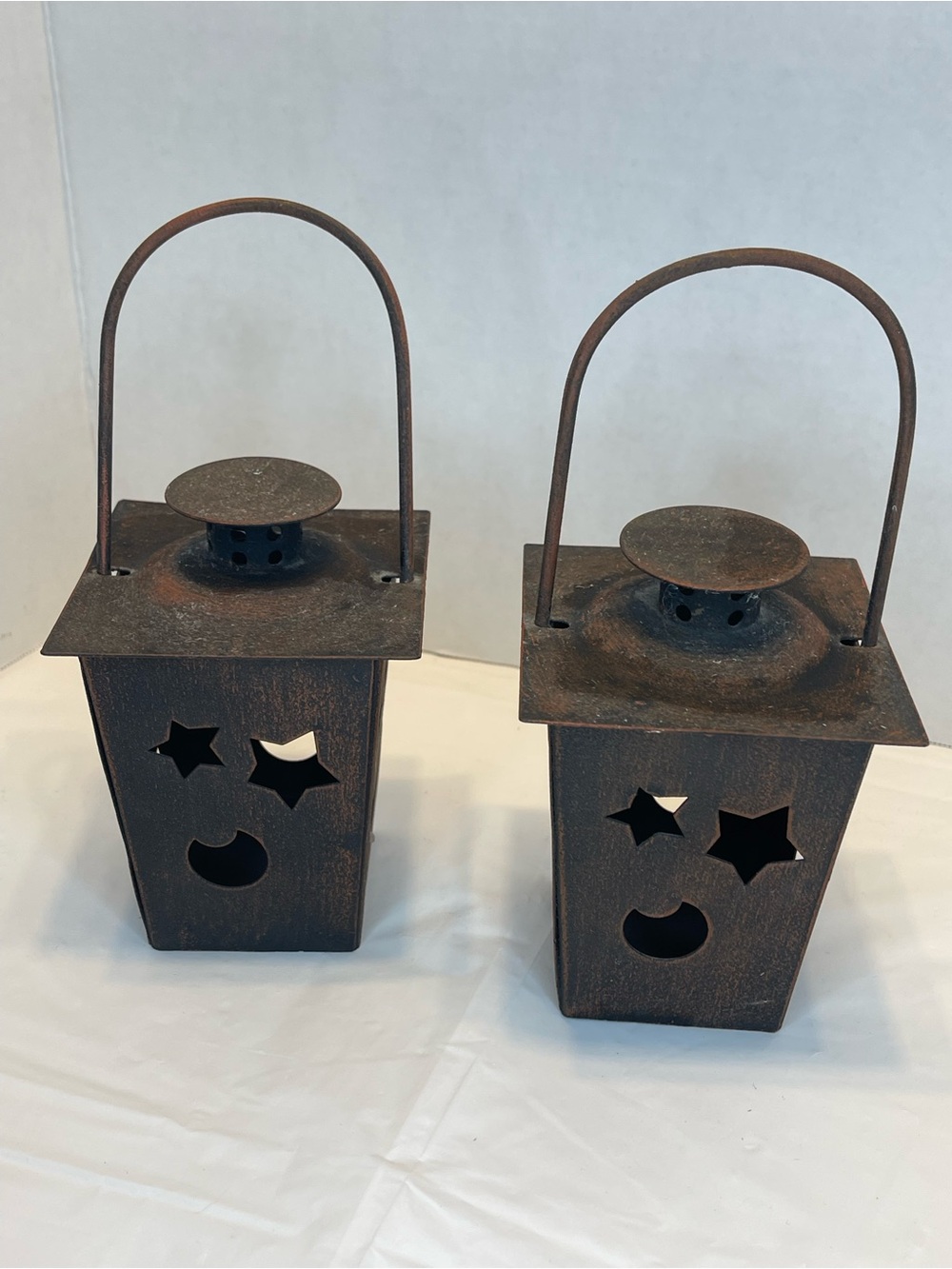 Rustic Star & Moon Metal Lantern - Brown